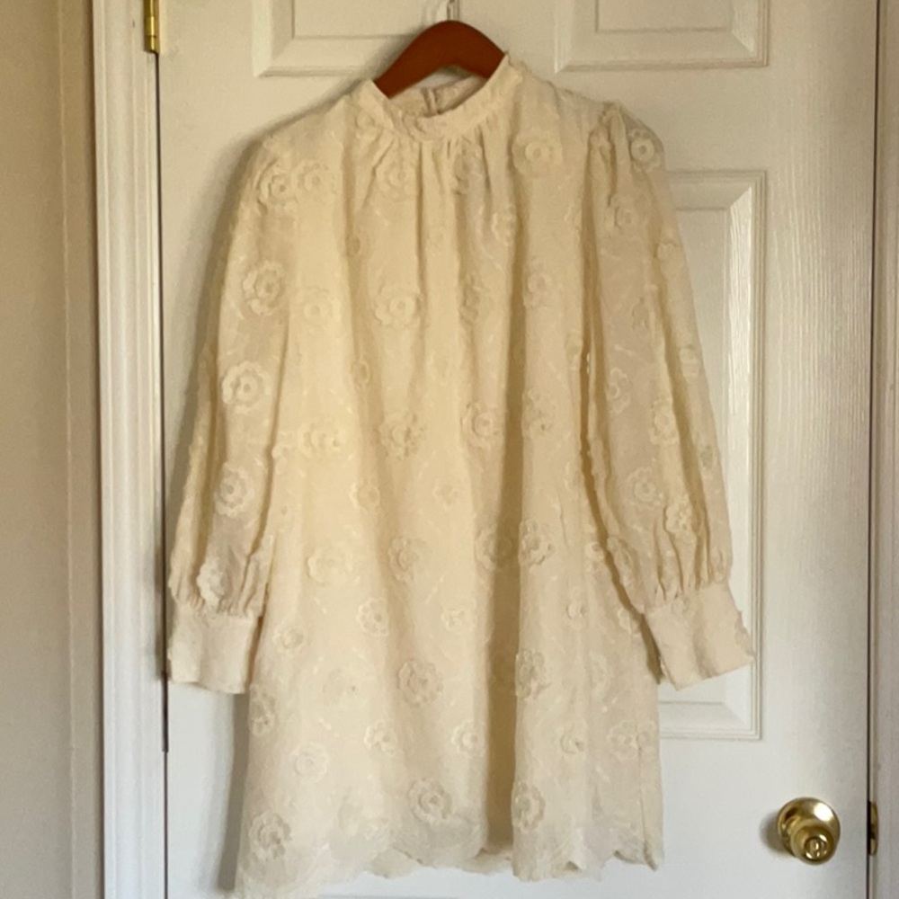STORIA long sleeve mock neck cream floral tunic dress